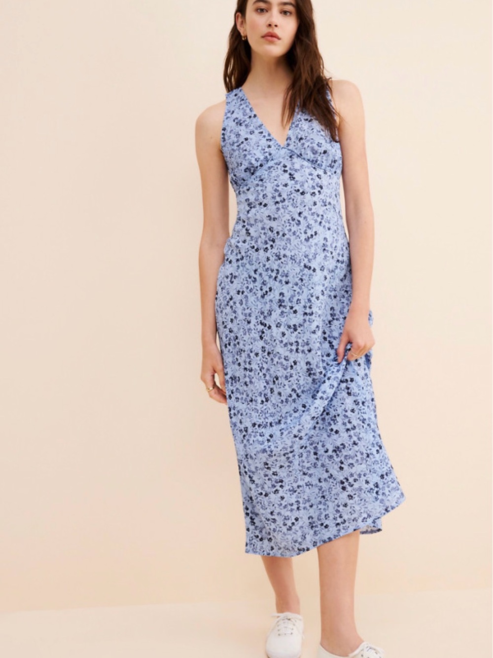 NWT Madewell $110 The Ariana floral Midi Dress in powder blue size 14